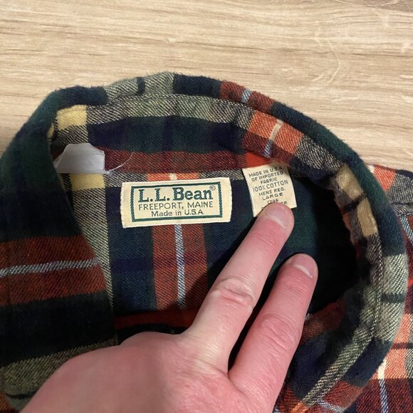 L.L. Bean Green, Red, and Yellow Plaid Flannel Shirt Men's L large - Made in US - Picture 3 of 5